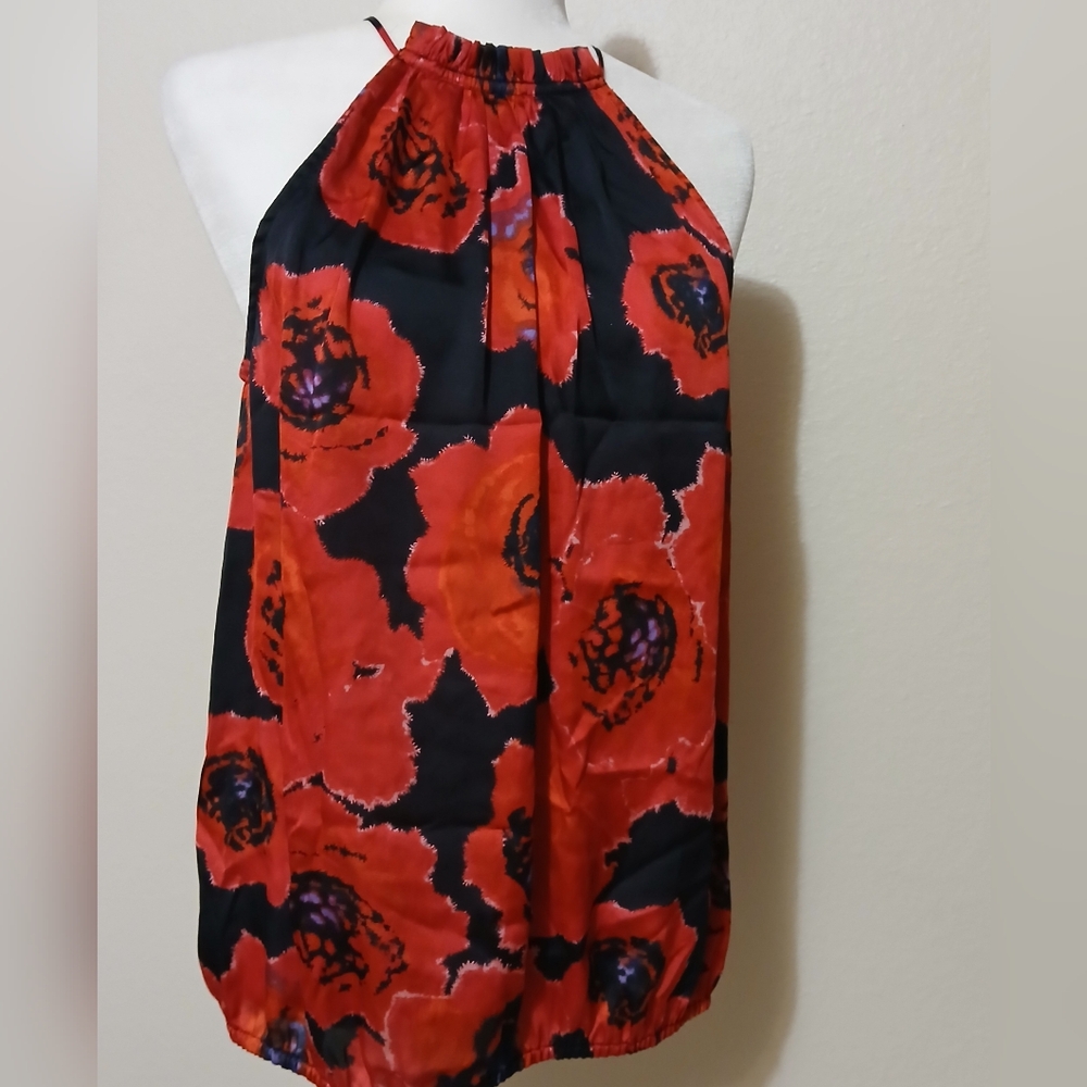 Violet + Claire Floral Halter Neck Top - Red and Black